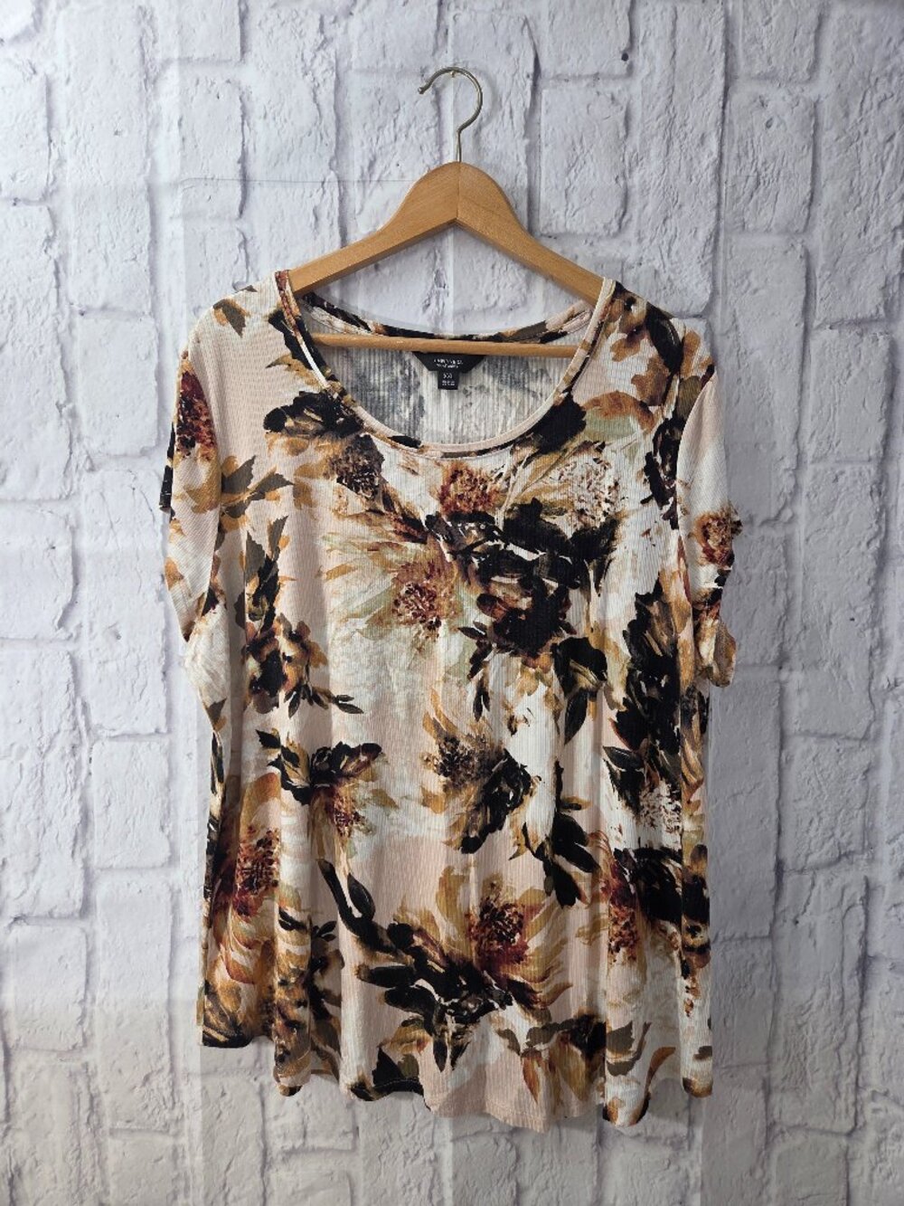 Simply Vera VeraWang XXL White Tan Floral Round Neck Short Sleeve Summer T-Shirt